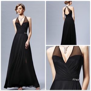Classic black chiffon halter gown